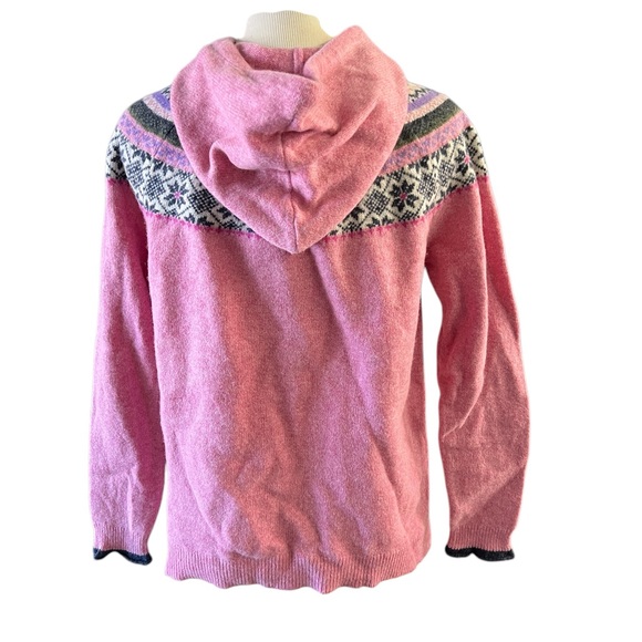 Tabitha Webb L pink fair isle wool blend hooded sweater - Picture 3 of 6